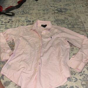 Ralph Lauren Pink and White Striped button down shirt Shirt size 10